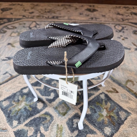 Sanuk Yoga Mat Comfort Flip Flops Black Gingham Strap Women’s 8 - Picture 2 of 6
